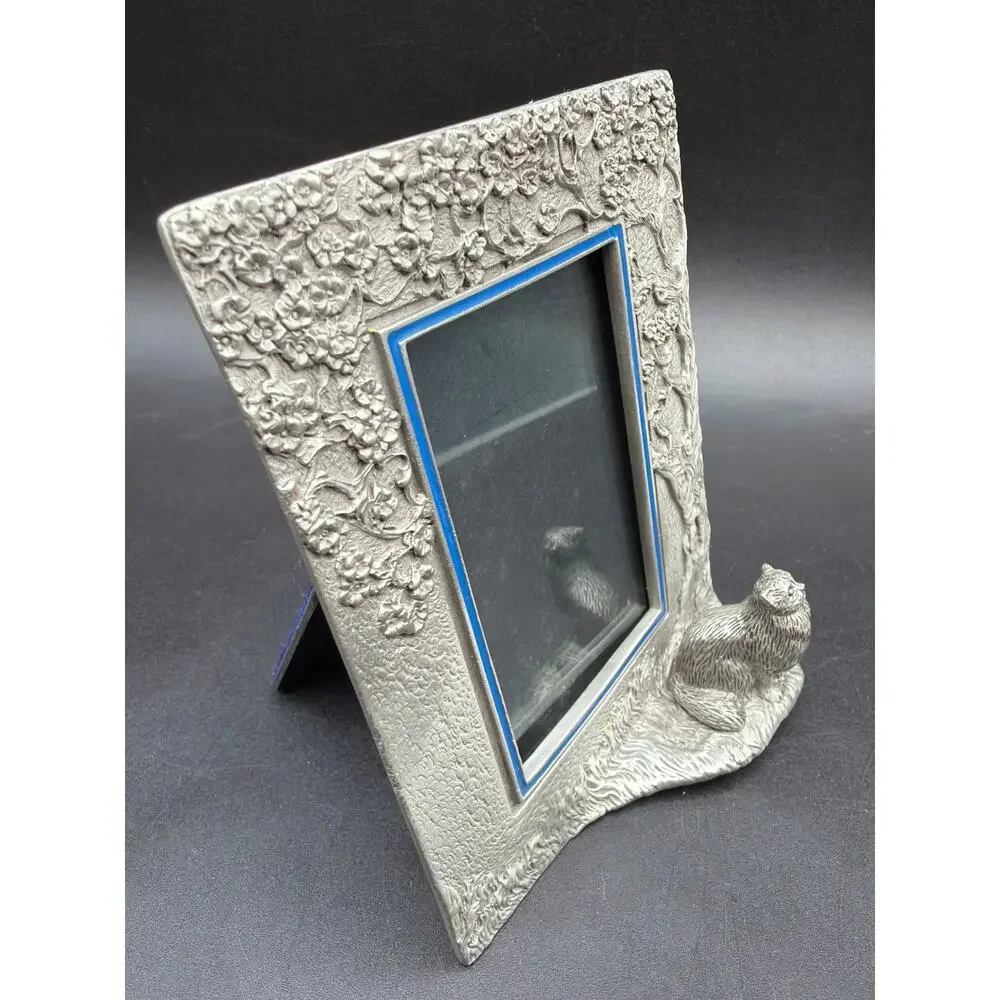 Vintage Rawcliffe Pewter Cat Picture Frame PF01 Woodland Tree Kitten Silver Tone